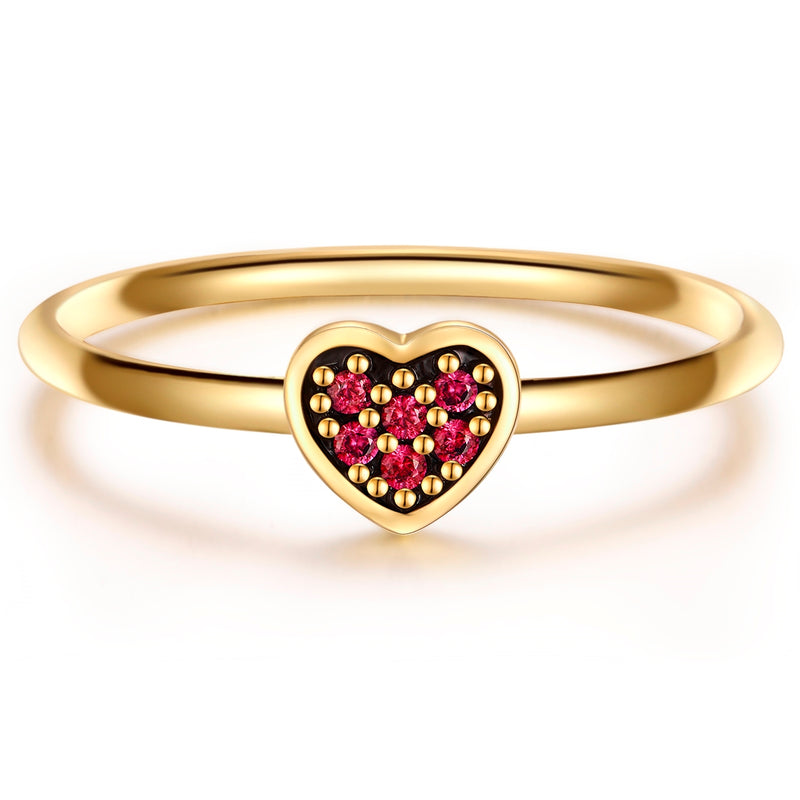 Ring HERZ mit Zirkonia rot gelbgold