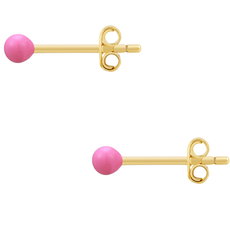 Ohrstecker gelbgold Kugelform Emaille in pink