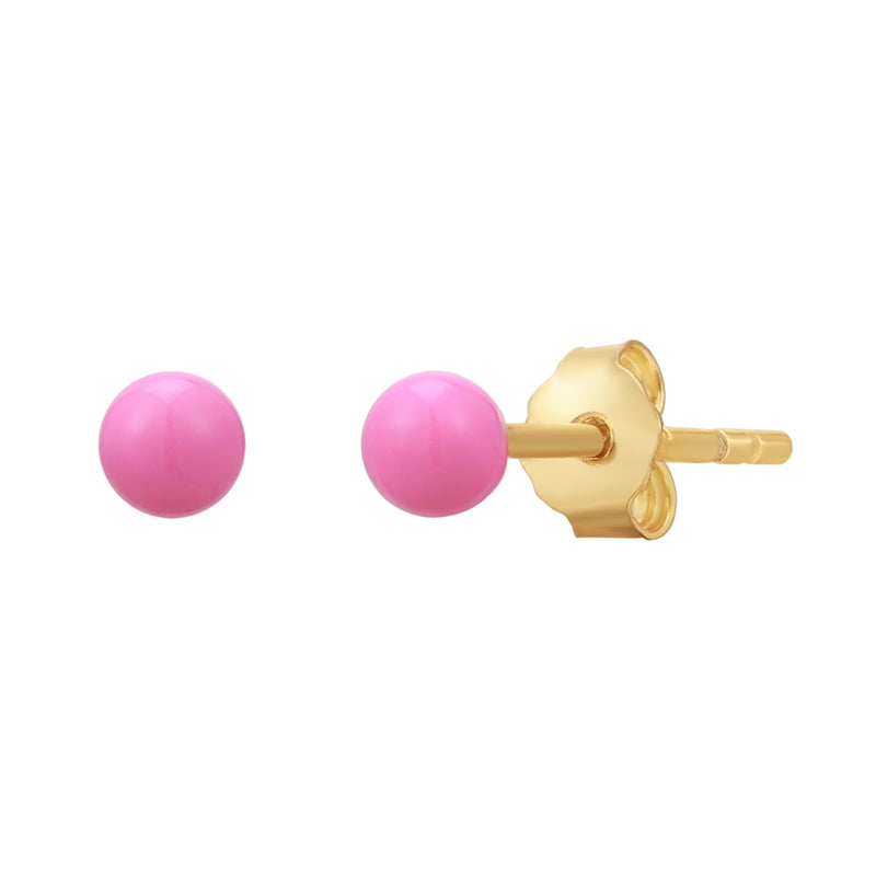 Ohrstecker gelbgold Kugelform Emaille in pink