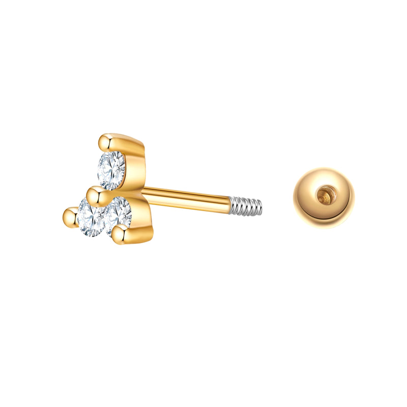 Piercing mit 3 Zirkonia-Steinchen gold