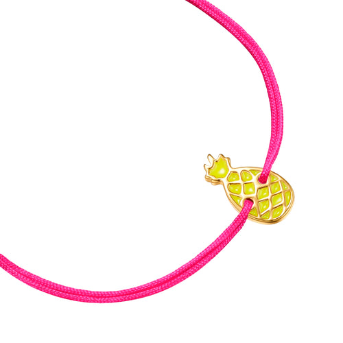 Armband Textil pink Ananas Emaille gelb